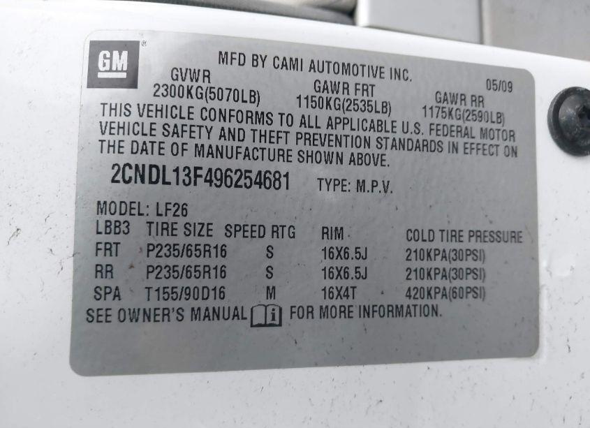 Photo 9 of 2009 Chevrolet Equinox LS (VIN 2CNDL13F496254681)