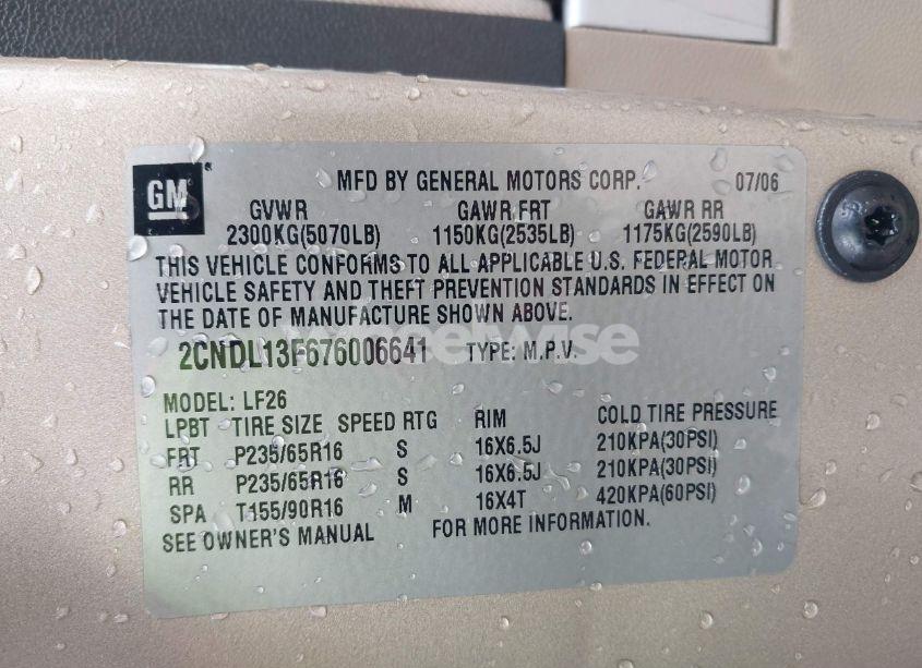 Photo 9 of 2007 Chevrolet Equinox LS (VIN 2CNDL13F676006641)