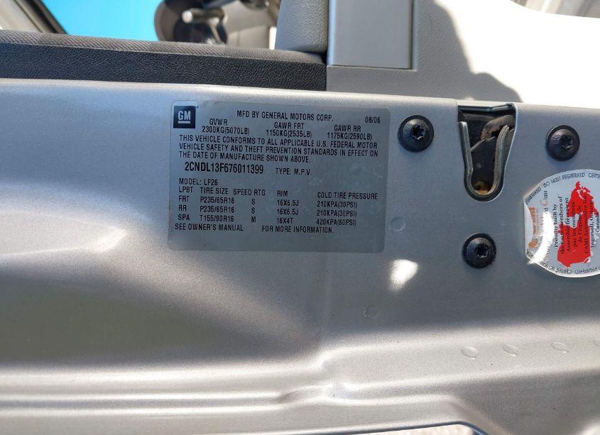 Photo 9 of 2007 Chevrolet Equinox LS (VIN 2CNDL13F676011399)