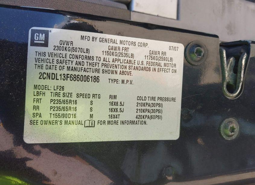 Photo 9 of 2008 Chevrolet Equinox LS (VIN 2CNDL13F686006186)