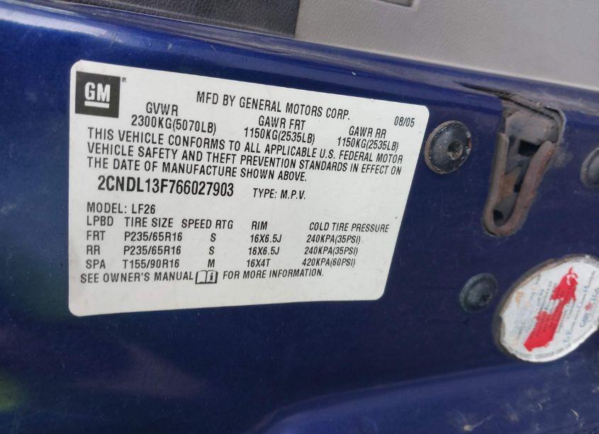 Photo 9 of 2006 Chevrolet Equinox LS (VIN 2CNDL13F766027903)