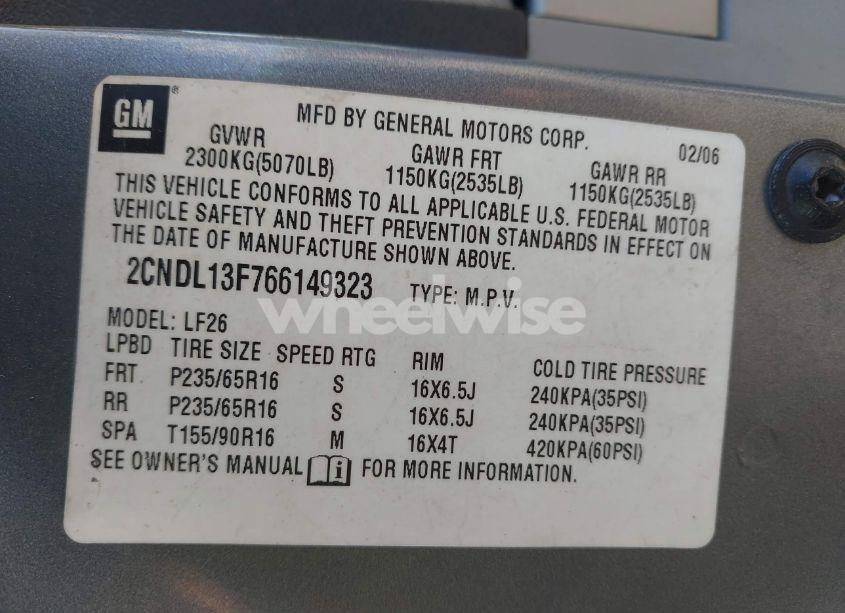 Photo 9 of 2006 Chevrolet Equinox LS (VIN 2CNDL13F766149323)