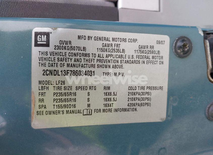 Photo 9 of 2008 Chevrolet Equinox LS (VIN 2CNDL13F786034031)