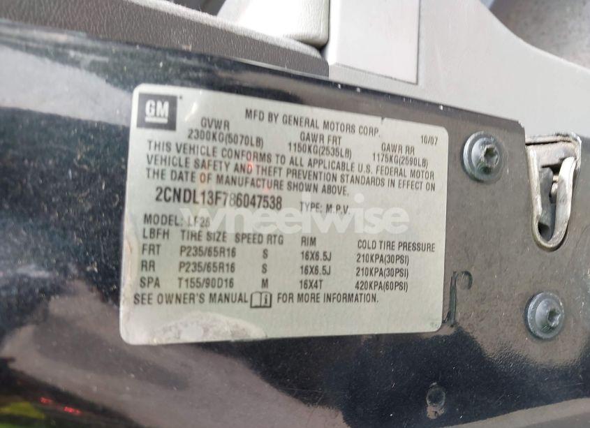 Photo 9 of 2008 Chevrolet Equinox LS (VIN 2CNDL13F786047538)