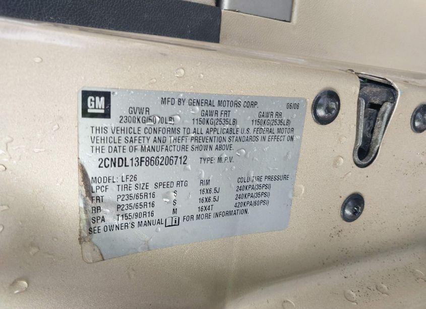 Photo 9 of 2006 Chevrolet Equinox LS (VIN 2CNDL13F866206712)