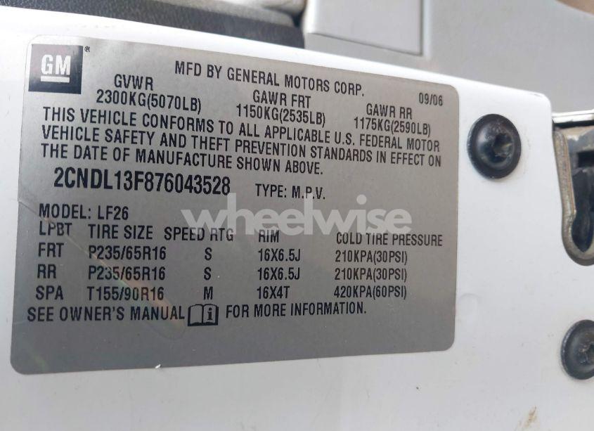 Photo 9 of 2007 Chevrolet Equinox LS (VIN 2CNDL13F876043528)