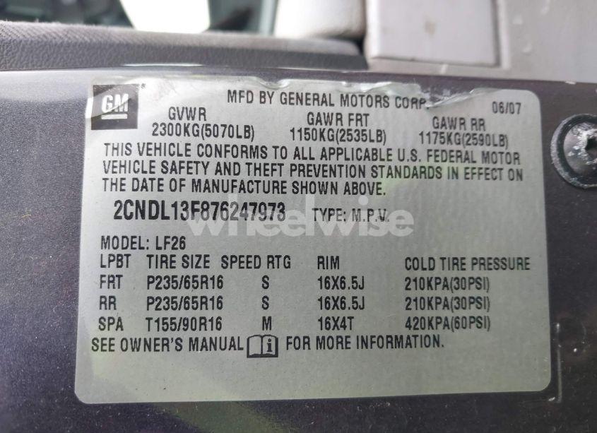 Photo 9 of 2007 Chevrolet Equinox LS (VIN 2CNDL13F876247973)