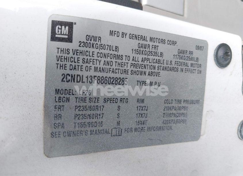 Photo 9 of 2008 Chevrolet Equinox LS (VIN 2CNDL13F886028285)