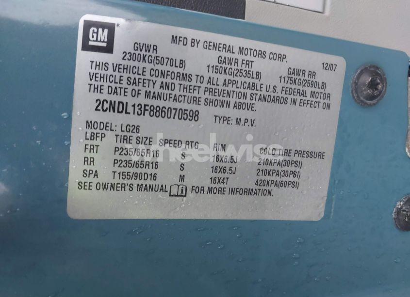 Photo 9 of 2008 Chevrolet Equinox LS (VIN 2CNDL13F886070598)