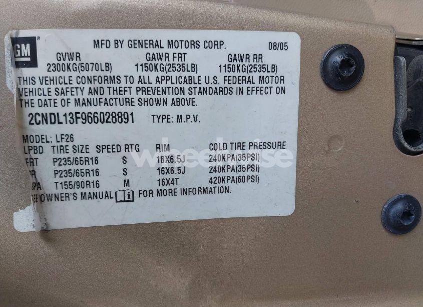 Photo 9 of 2006 Chevrolet Equinox LS (VIN 2CNDL13F966028891)