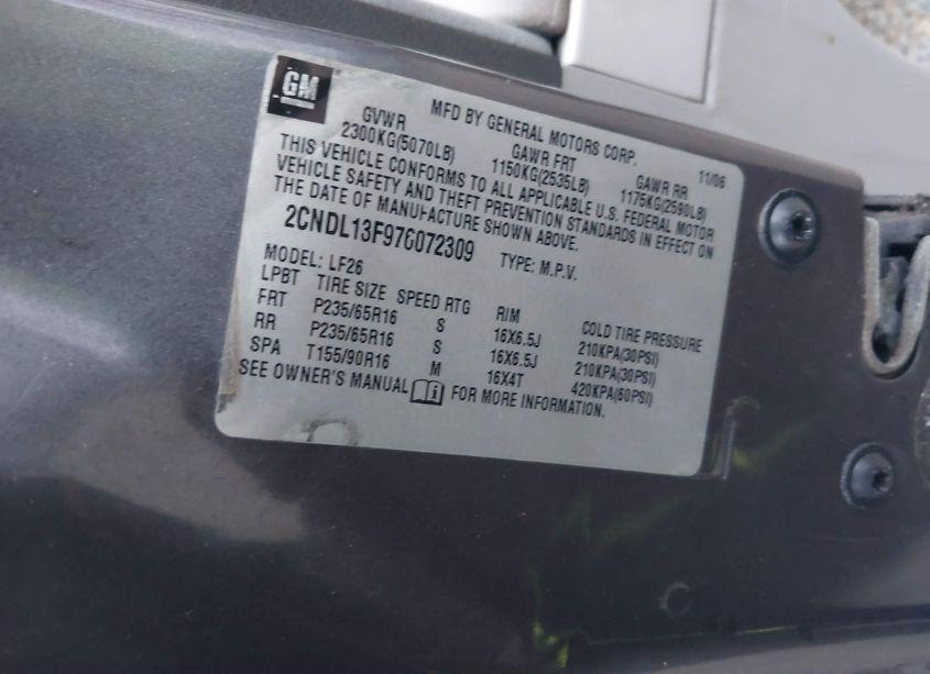 Photo 9 of 2007 Chevrolet Equinox LS (VIN 2CNDL13F976072309)