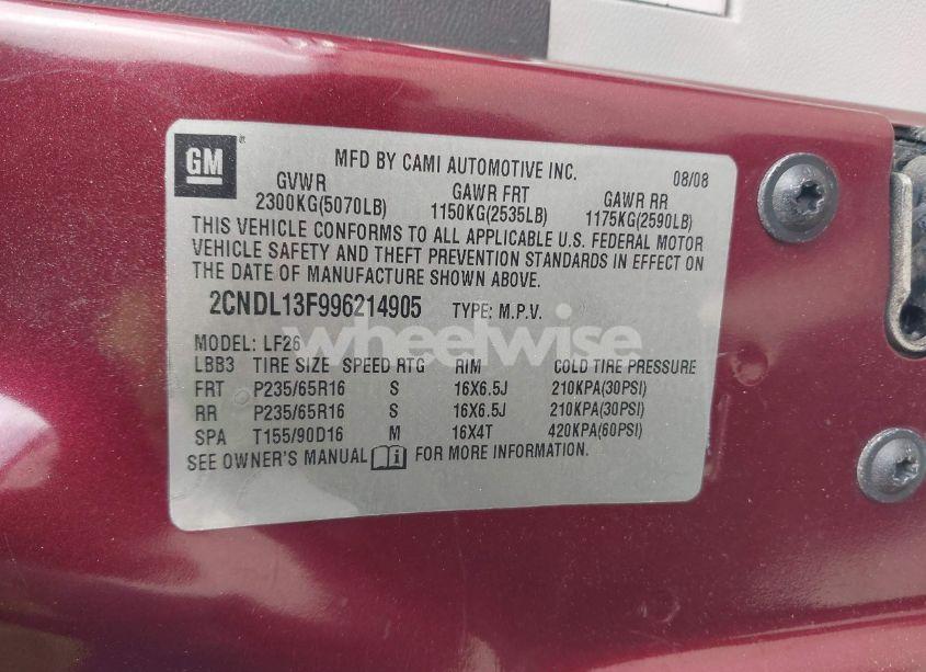 Photo 9 of 2009 Chevrolet Equinox LS (VIN 2CNDL13F996214905)