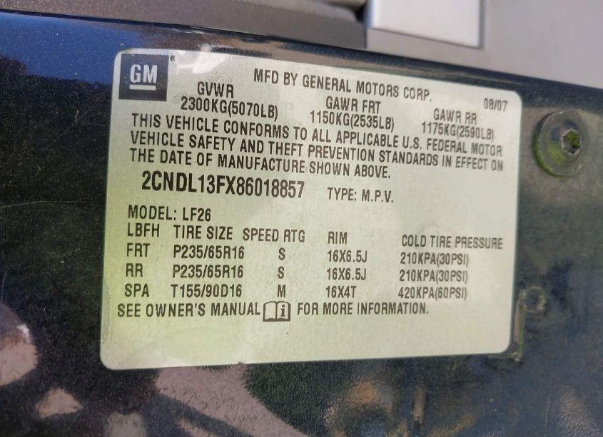 Photo 9 of 2008 Chevrolet Equinox LS (VIN 2CNDL13FX86018857)