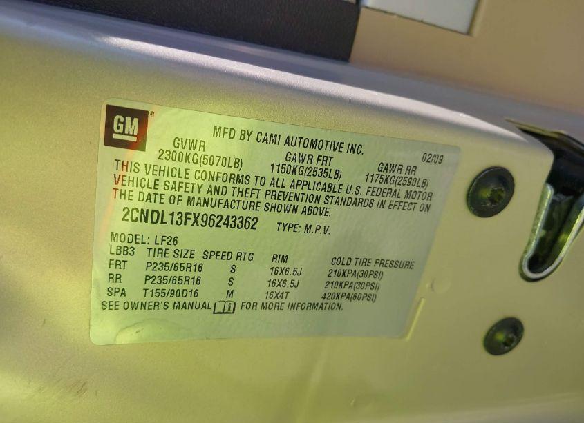 Photo 9 of 2009 Chevrolet Equinox LS (VIN 2CNDL13FX96243362)