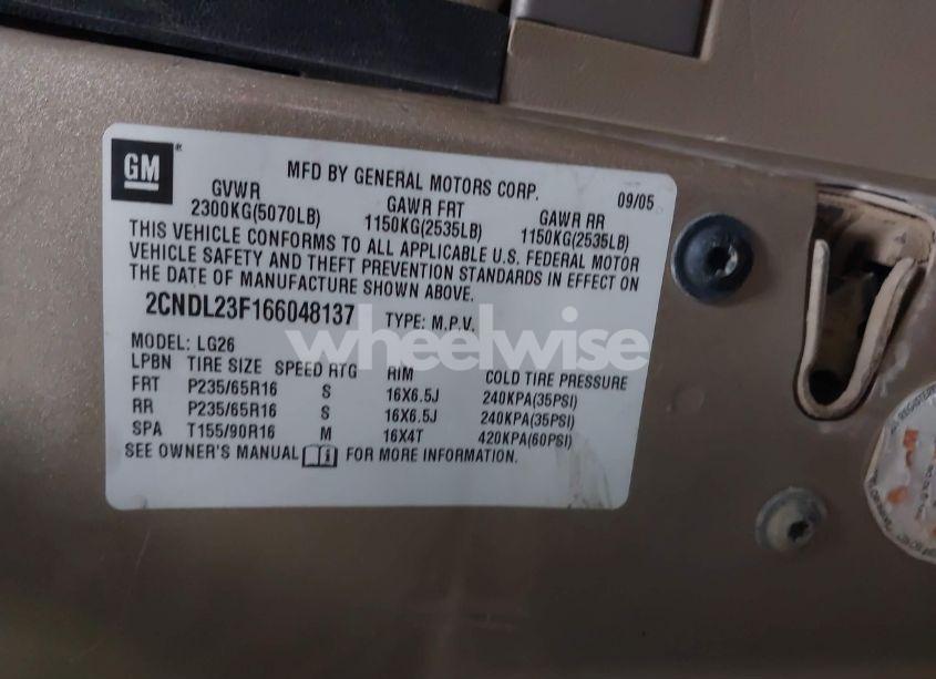 Photo 9 of 2006 Chevrolet Equinox LS (VIN 2CNDL23F166048137)