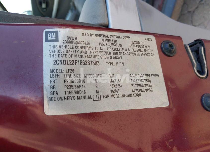 Photo 9 of 2008 Chevrolet Equinox LS (VIN 2CNDL23F186287383)