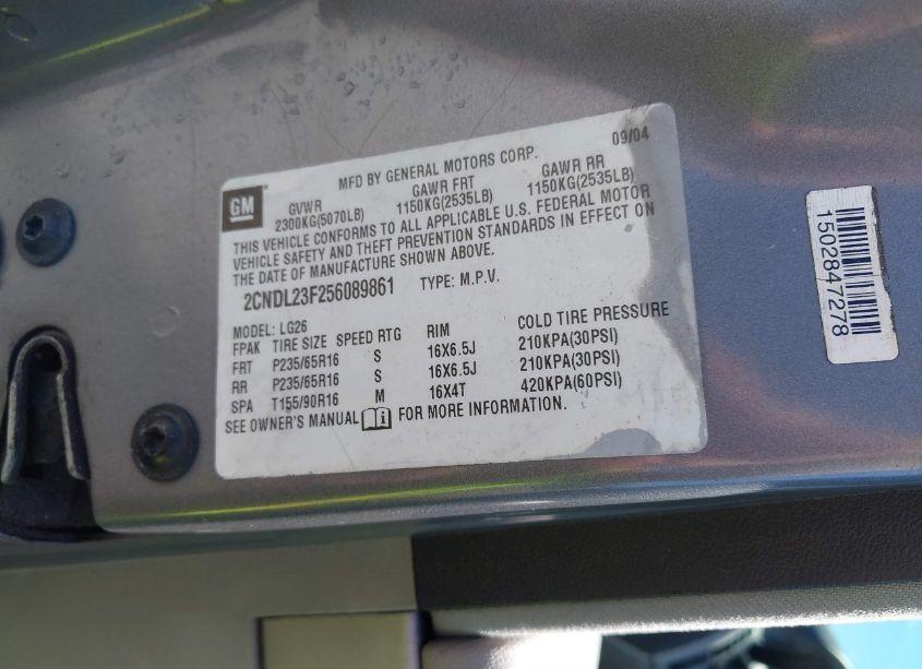 Photo 9 of 2005 Chevrolet Equinox LS (VIN 2CNDL23F256089861)