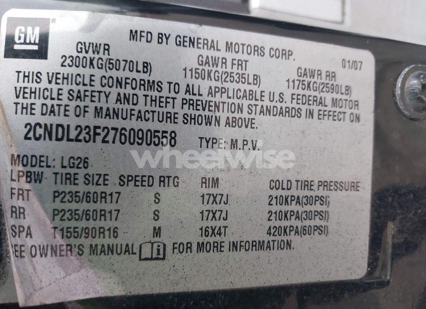 Photo 9 of 2007 Chevrolet Equinox LS (VIN 2CNDL23F276090558)