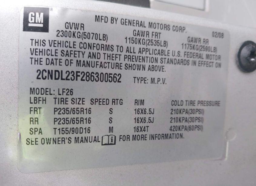 Photo 9 of 2008 Chevrolet Equinox LS (VIN 2CNDL23F286300562)