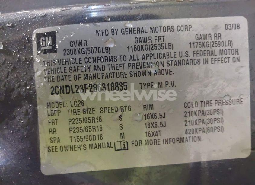 Photo 9 of 2008 Chevrolet Equinox LS (VIN 2CNDL23F286318835)