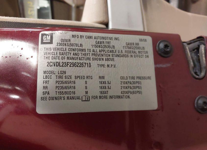 Photo 9 of 2009 Chevrolet Equinox LS (VIN 2CNDL23F296226710)