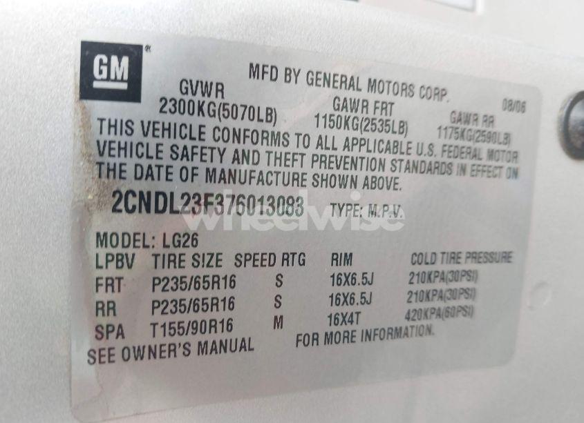 Photo 9 of 2007 Chevrolet Equinox LS (VIN 2CNDL23F376013083)