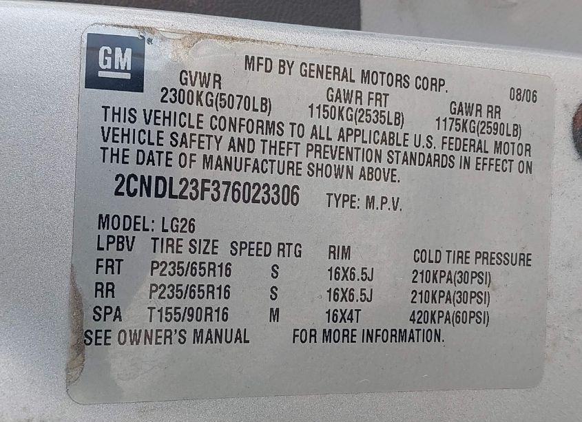Photo 9 of 2007 Chevrolet Equinox LS (VIN 2CNDL23F376023306)