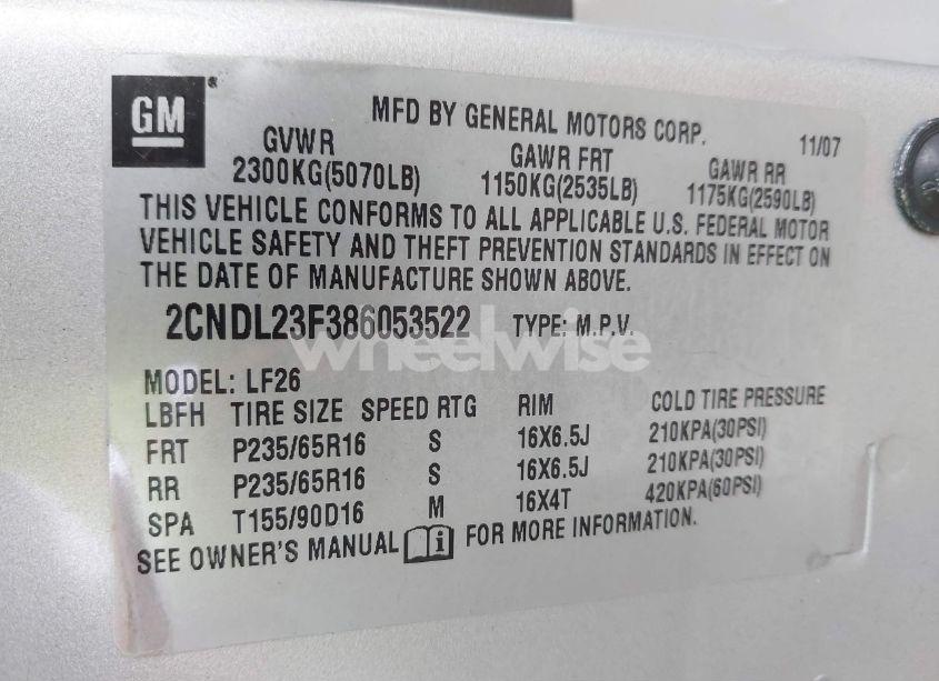 Photo 9 of 2008 Chevrolet Equinox LS (VIN 2CNDL23F386053522)
