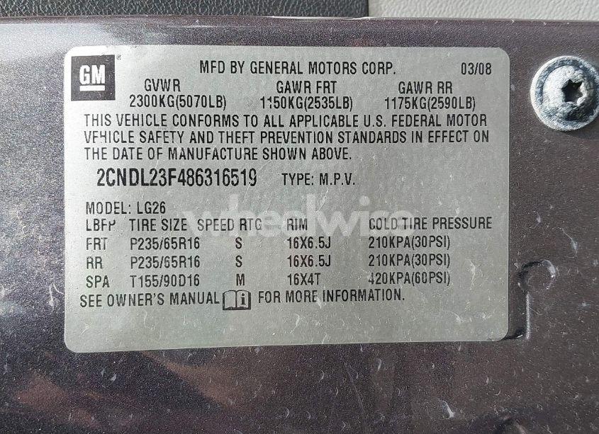 Photo 9 of 2008 Chevrolet Equinox LS (VIN 2CNDL23F486316519)
