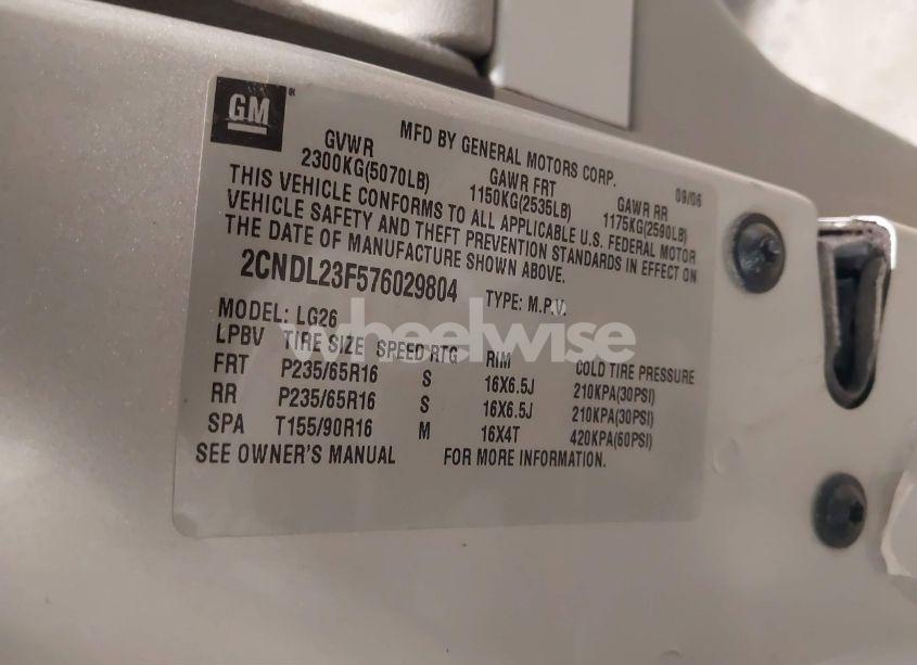 Photo 9 of 2007 Chevrolet Equinox LS (VIN 2CNDL23F576029804)