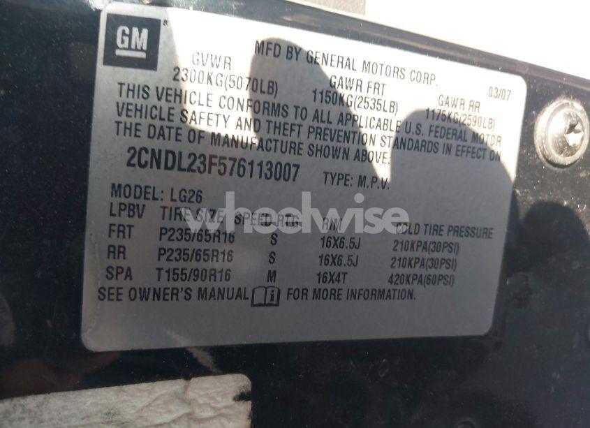 Photo 9 of 2007 Chevrolet Equinox LS (VIN 2CNDL23F576113007)