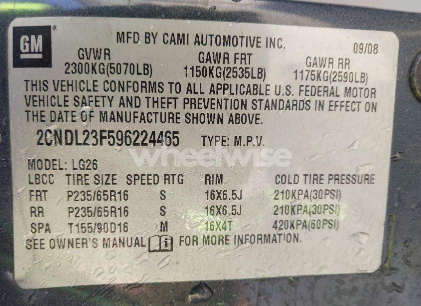 Photo 9 of 2009 Chevrolet Equinox LS (VIN 2CNDL23F596224465)