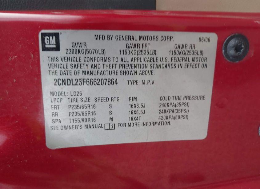 Photo 9 of 2006 Chevrolet Equinox LS (VIN 2CNDL23F666207864)