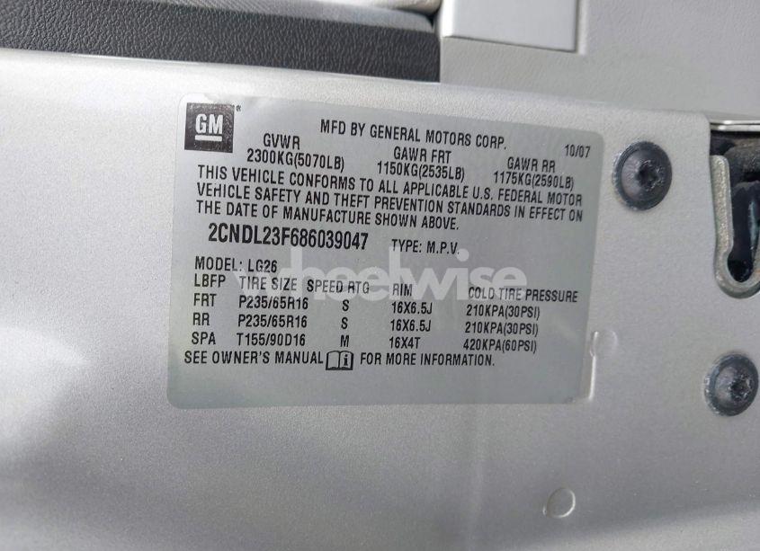 Photo 9 of 2008 Chevrolet Equinox LS (VIN 2CNDL23F686039047)