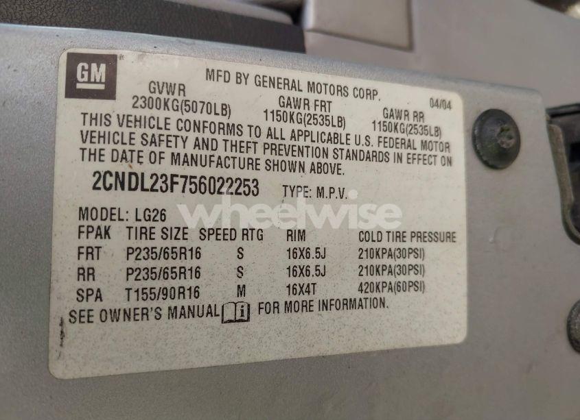 Photo 9 of 2005 Chevrolet Equinox LS (VIN 2CNDL23F756022253)