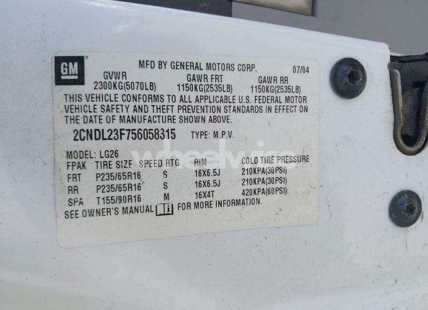 Photo 9 of 2005 Chevrolet Equinox LS (VIN 2CNDL23F756058315)