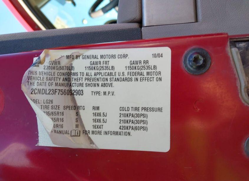 Photo 9 of 2005 Chevrolet Equinox LS (VIN 2CNDL23F756092903)