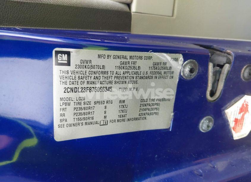 Photo 9 of 2007 Chevrolet Equinox LS (VIN 2CNDL23F876066345)