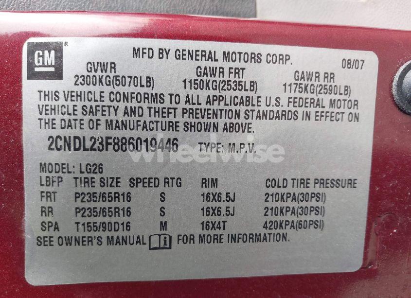 Photo 9 of 2008 Chevrolet Equinox LS (VIN 2CNDL23F886019446)