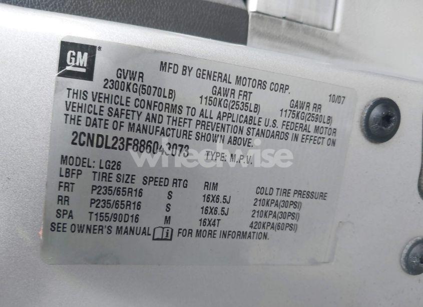 Photo 9 of 2008 Chevrolet Equinox LS (VIN 2CNDL23F886048073)