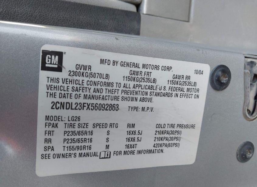 Photo 9 of 2005 Chevrolet Equinox LS (VIN 2CNDL23FX56092863)