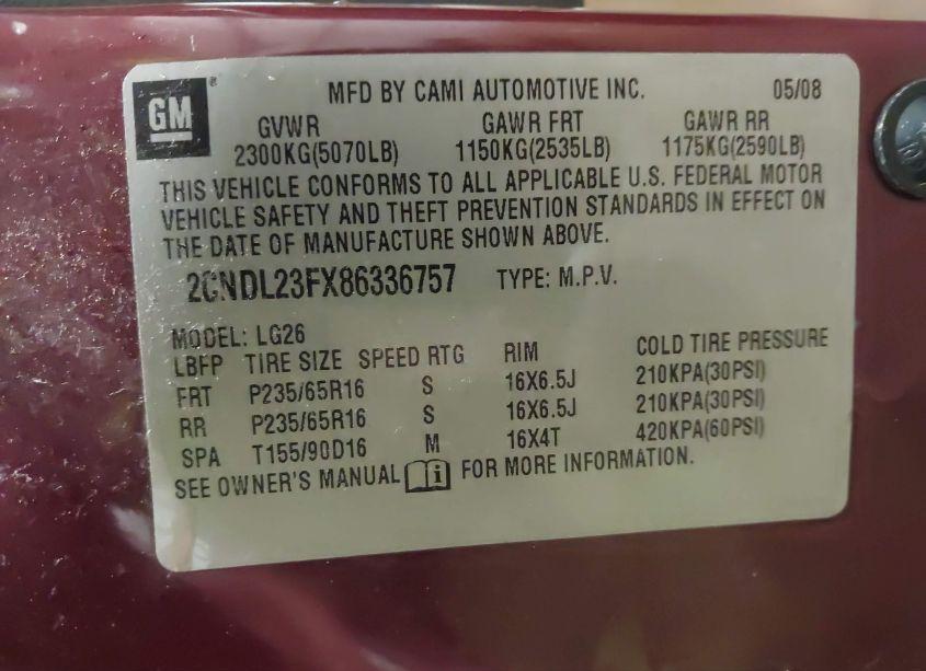 Photo 9 of 2008 Chevrolet Equinox LS (VIN 2CNDL23FX86336757)