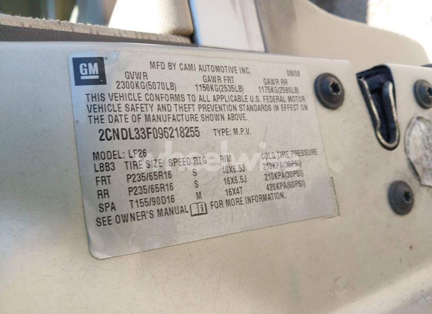 Photo 9 of 2009 Chevrolet Equinox LT (VIN 2CNDL33F096218255)