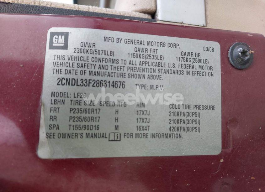 Photo 9 of 2008 Chevrolet Equinox LT (VIN 2CNDL33F286314676)