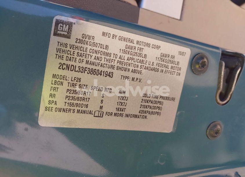 Photo 9 of 2008 Chevrolet Equinox LT (VIN 2CNDL33F386041943)