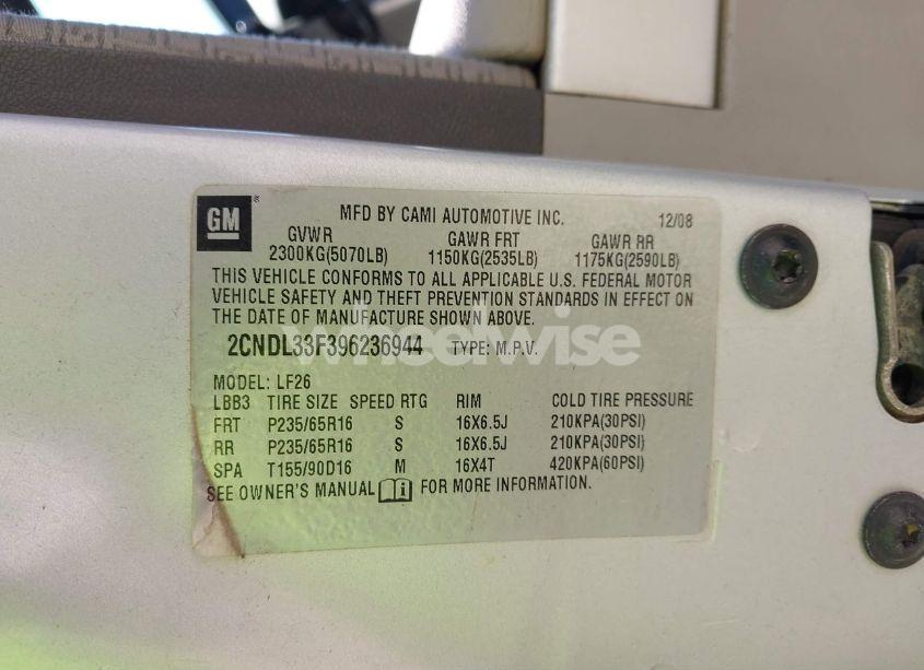 Photo 9 of 2009 Chevrolet Equinox LT (VIN 2CNDL33F396236944)