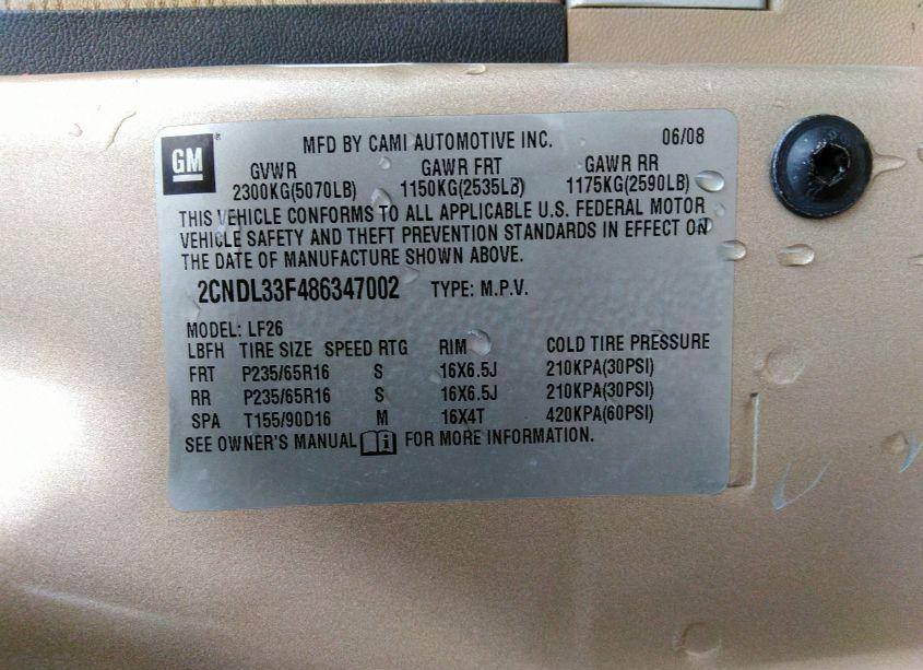 Photo 9 of 2008 Chevrolet Equinox LT (VIN 2CNDL33F486347002)
