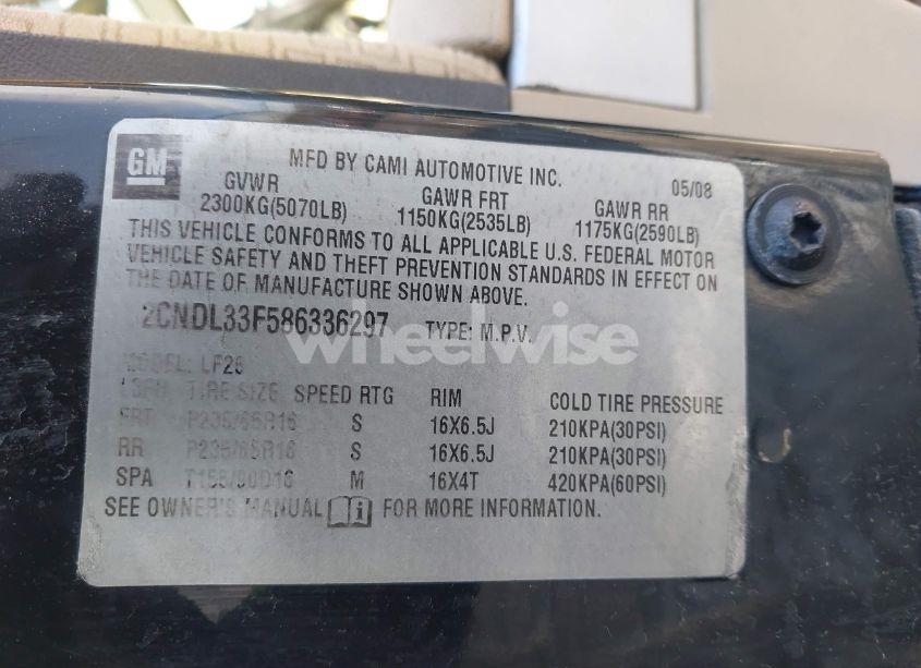 Photo 9 of 2008 Chevrolet Equinox LT (VIN 2CNDL33F586336297)