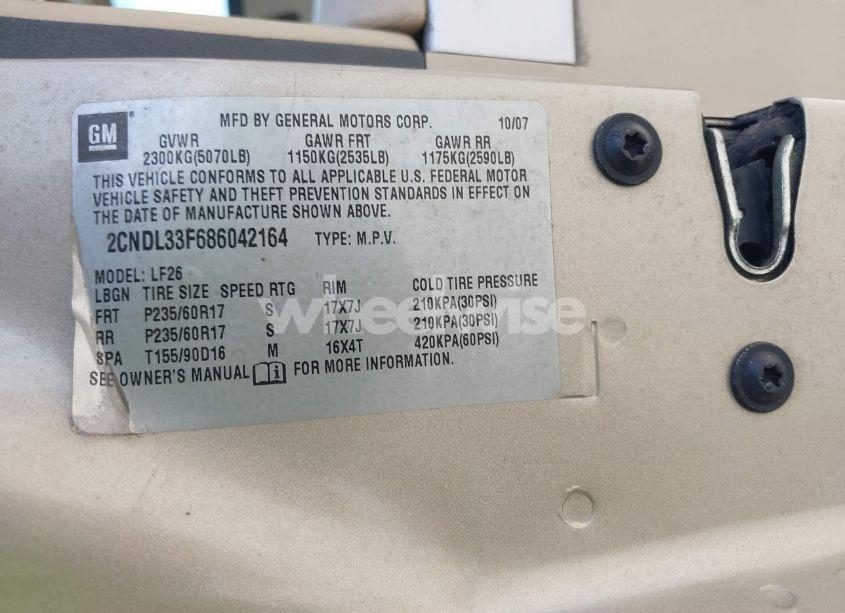 Photo 9 of 2008 Chevrolet Equinox LT (VIN 2CNDL33F686042164)