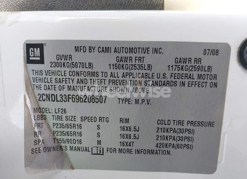 Photo 9 of 2009 Chevrolet Equinox LT (VIN 2CNDL33F696208507)